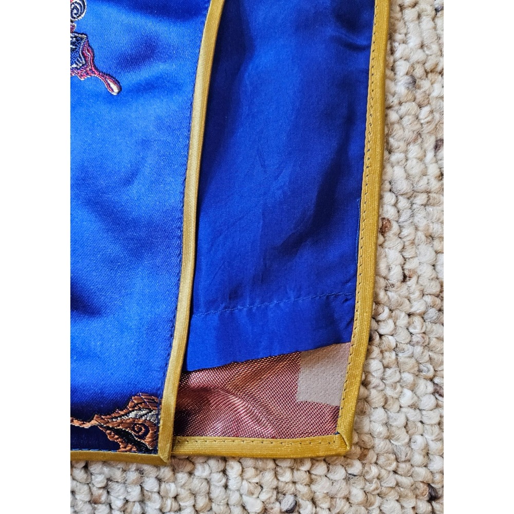 Blue Satin Butterfly Embroidered Cheongsam Qipao Maxi Dress Mandarin Collar - Picture 13 of 16